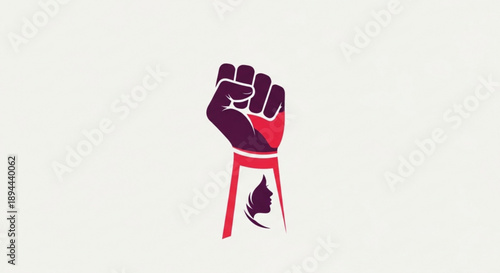 Raised fist with red ribbon and leaf symbol on arm protest or activism concept