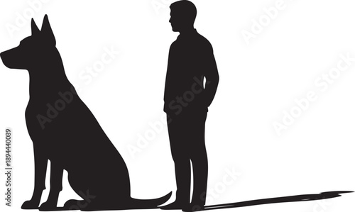 Man and German Shepherd Dog Silhouette Standing Together