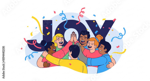 Diverse group of people celebrating joy with confetti and streamers