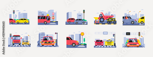 Set of 10 traffic illustrations packs. Flat vector concepts.