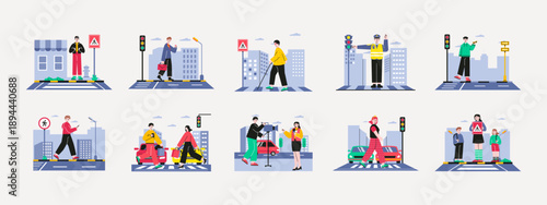 Set of 10 traffic illustrations packs. Flat vector concepts.