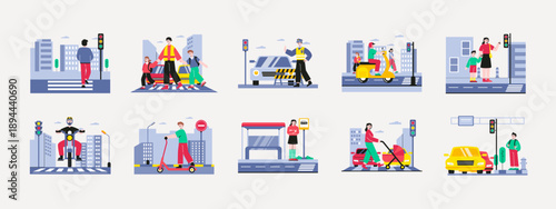 Set of 10 traffic illustrations packs. Flat vector concepts.