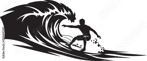 Surfer riding a wave in black silhouette style vector