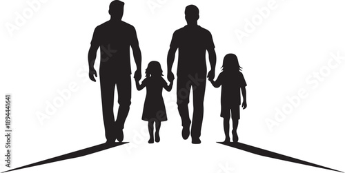 Silhouette of a family walking together hand in hand