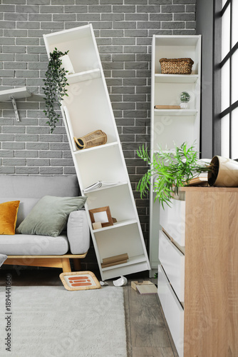 Interior of messy living ro...