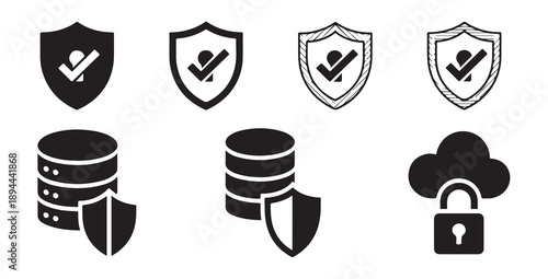 Database protection and cloud storage security icons for information technology management