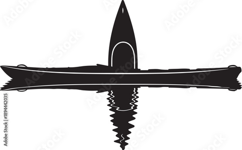 Black Silhouette of a Kayak on Calm Water Surface