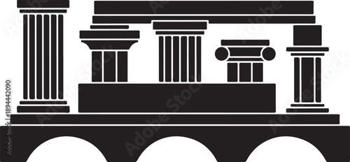 Black and white illustration of ancient Greek architecture columns