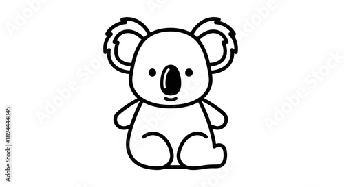 Cute cartoon koala bear line drawing on a white background, simple and adorable illustration for various uses.