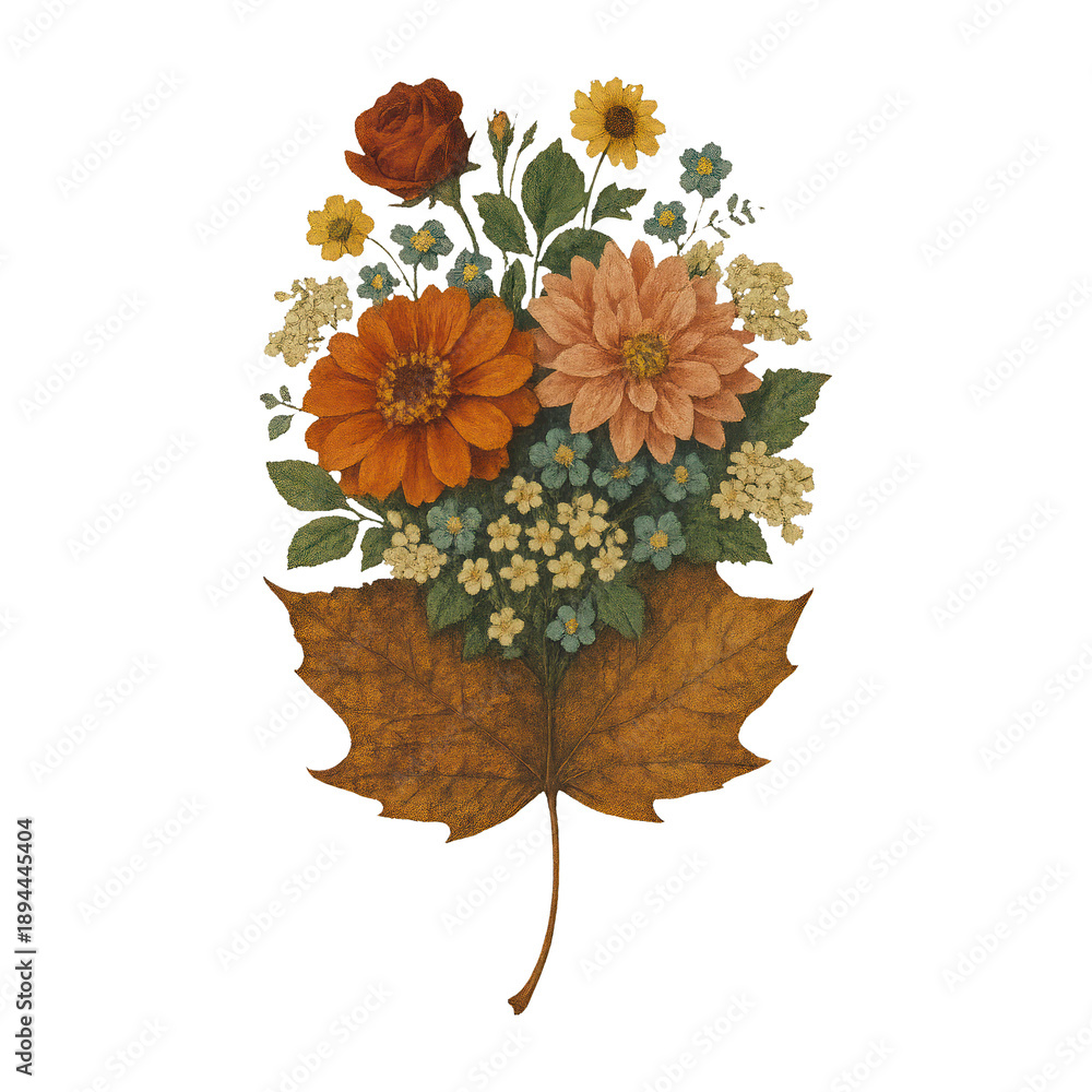 Fototapeta premium PNG Vintage floral bouquet illustration