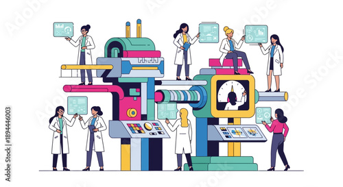 A diverse group of medical professionals working together in a laboratory setting on International Women in Science Day.