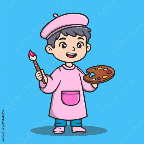 Cute painter illustration vector icon for kids' art books, creative stickers, and hobby designs