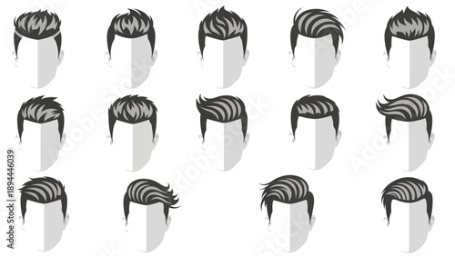 Collection of diverse hairstyle illustrations showcasing various styles and designs in a grid layout viewed from directly above