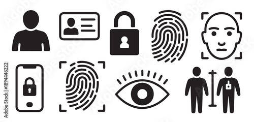 User authentication and security icons for personal data verification and access control