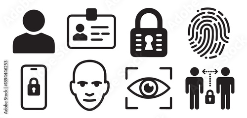 Biometric authentication and personal data security symbols for modern digital identity and privacy