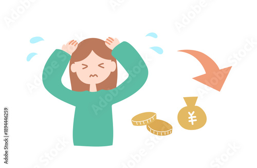 お金について悩む女性のベクターイラスト