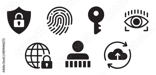 Cyber security and personal data protection icons for digital identity and online privacy