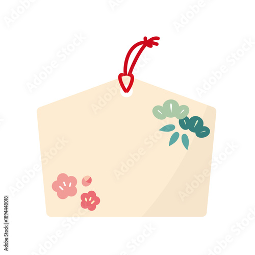 松竹梅の挿絵入り絵馬フレーム　縁起の良いフラットデザインのベクター素材