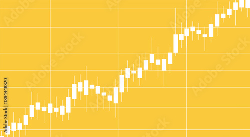 Financial stock market trading chart with white candlestick patterns on a yellow background for investment analysis and global economic growth trends