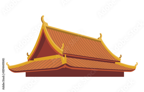 A vibrant orange roof of a traditional Asian temple with golden accents