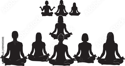 Group of people practicing yoga in meditation together silently
