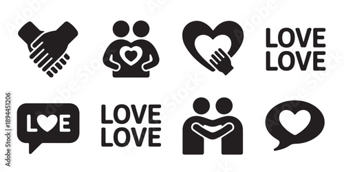 Love and care icons showing helping hands friendship and couples embracing with hearts
