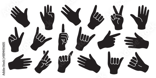 Hand gestures collection including pointing counting and sign language communication symbols