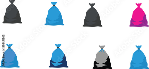 Garbage bin and trash bag vector icon set with recycling waste containers isolated on white background