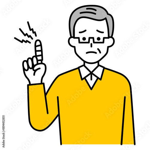 指を怪我している年配の男性