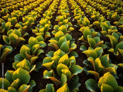 Vibrant edible leaves unfurl in clean, organized rows, a snapshot of swift, productive cultivation,  organic,  organized