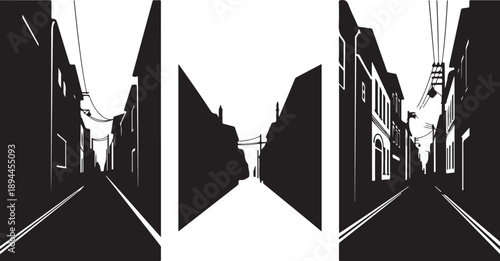 City street scene with buildings and white background illustration