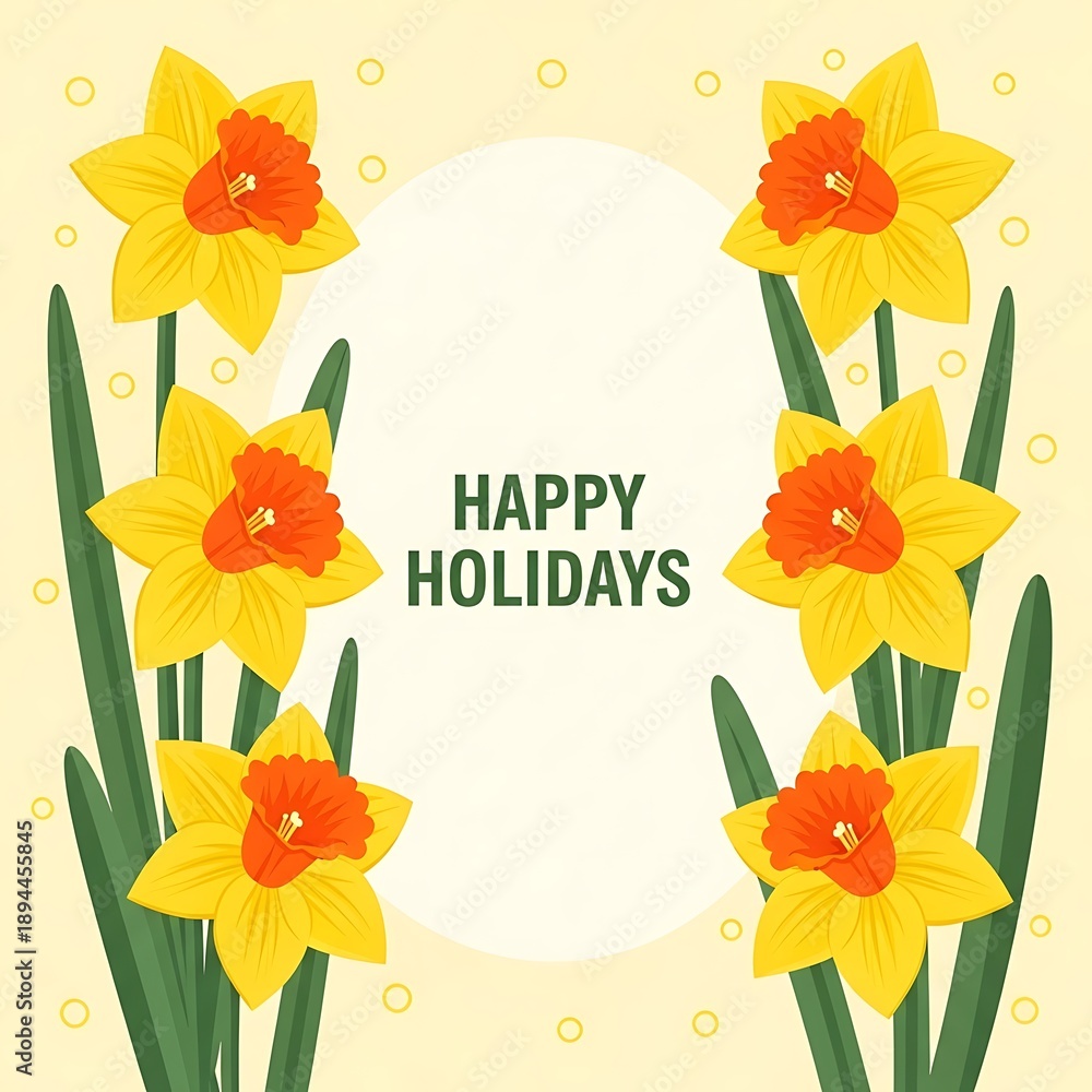 Obraz premium Happy Holidays Scene With Daffodil Flowers Cream Background