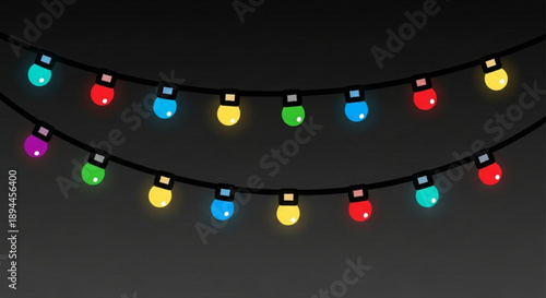 Colorful string lights on black background for festive decoration