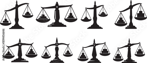 Set of black scale balance icons on white background