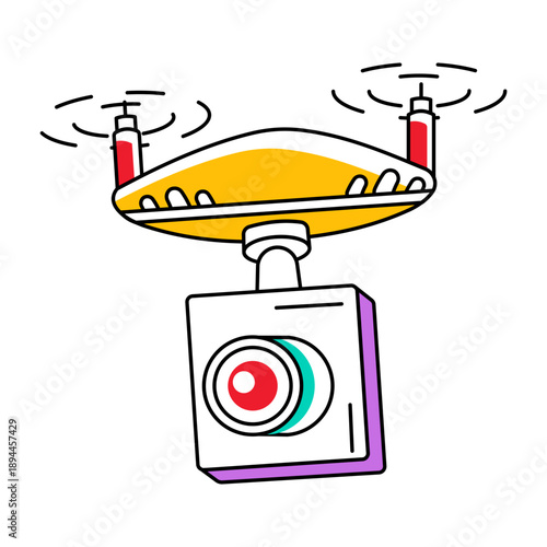 A hand drawn style icon showing a drone camera