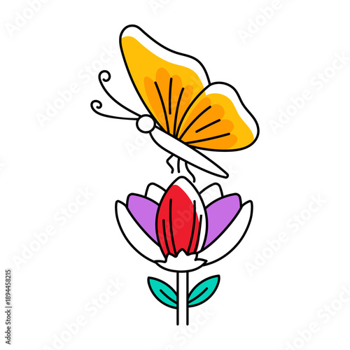 A doodle style icon showing butterfly