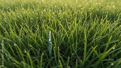 Wallpaper Mural Close-up of lush green grass with dew drops glistening in the morning light Torontodigital.ca