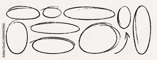 Hand-drawn Crayon Scribble Highlight. Vector Chalk and Pencil Line Oval and Circle Shapes. Doodle Ellipse Icon Set in Kids Style for Sticker, Banner, Poster, Web Design and Social Media