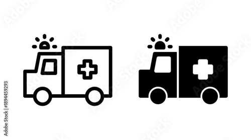 Ambulance icon set vector. ambulance truck sign and symbol. ambulance car