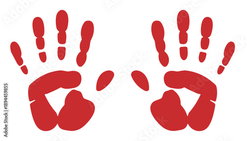 Red bloody handprints vector set with realistic finger shapes and palm textures