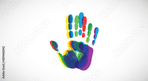 Multicolored handprint on white background symbolizing diversity