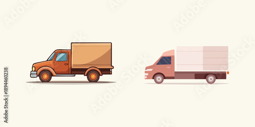 Delivery truck with a cargo trailer isolated on a white background, featuring a vector illustration of a red freight lorry vehicle for shipping and transport industry business