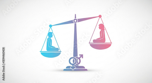 Gender equality scales with male and female symbols in balance