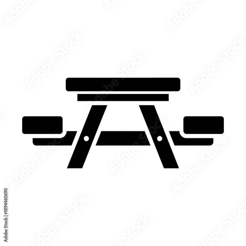 outdoor picnic table with benches glyph icon