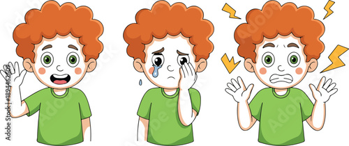 Child Emotion Line Icons  Happy, Sad, Angry Facial Expressions