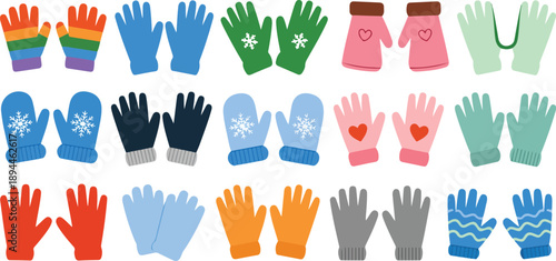 Winter Mittens & Knit Gloves Line Icons  Cozy Handwear Fashion Collection