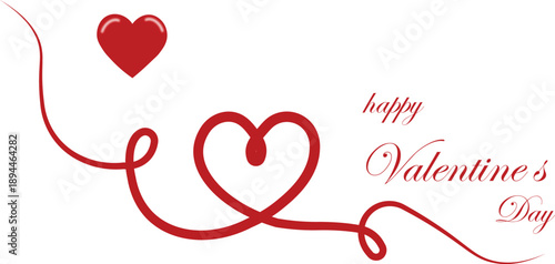Happy Valentine's Day greeting card with red hearts and decorative line art on a white background, symbolizing love and romance.