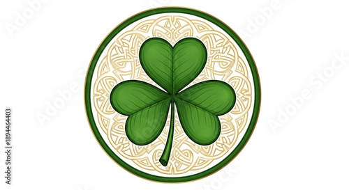 Green shamrock with celtic knot pattern circle background