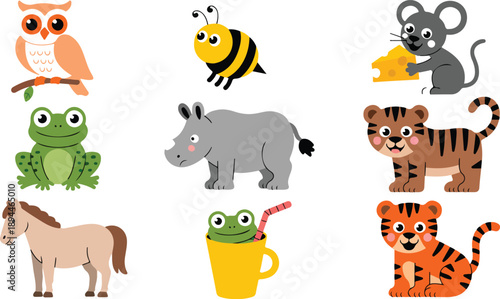 Cute Cartoon Forest & Jungle Animals  Kids Clipart Character Set