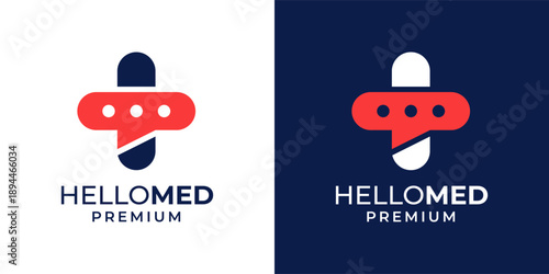 Medical Talk Chat Logo Concept. Health Consultation Logo Vector Illustration. Vector Design of Doctor, Chat, Medical Cross, Home, Hospital, Clinic.